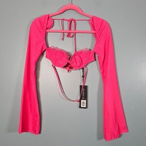 White Fox Boutique Women's Level Up Long Sleeve Crop Top Lipstick Pink XS